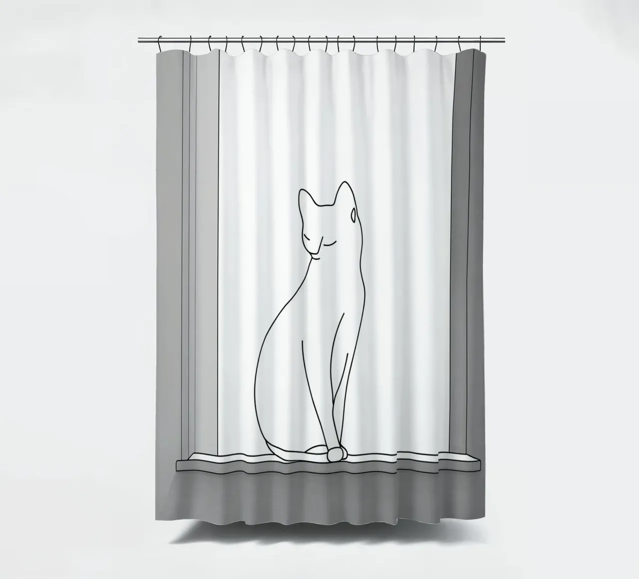 Minimalist Line Drawing of a Cat Sitting on a Window shower curtain by Viv Line Art