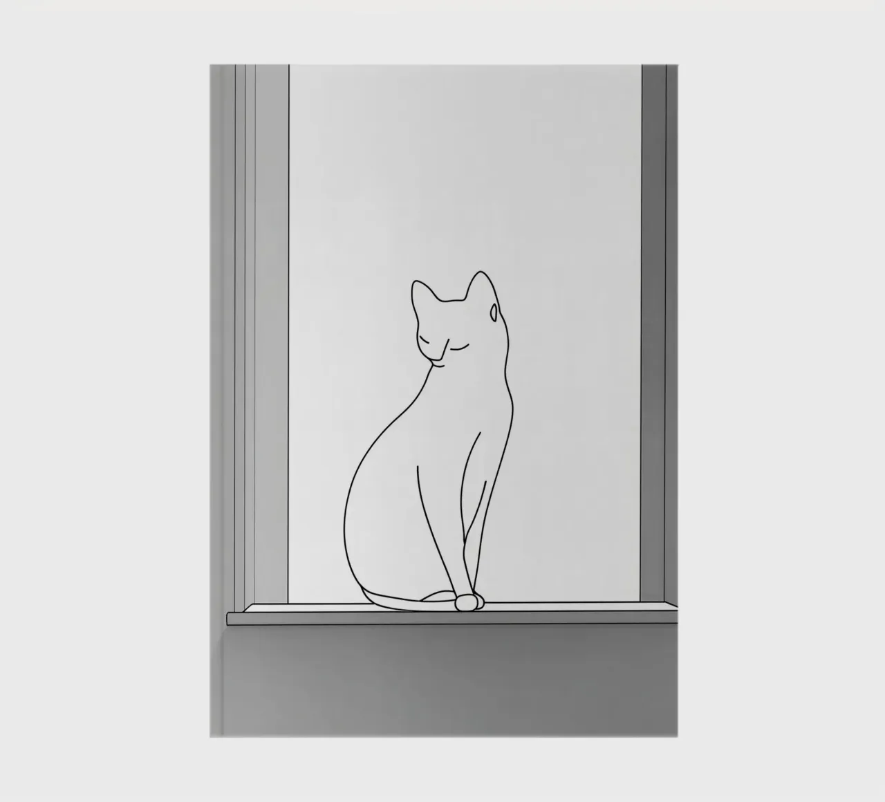 Dessin au trait minimaliste d'un chat assis sur une fenêtre carnet de notes de Viv Line Art