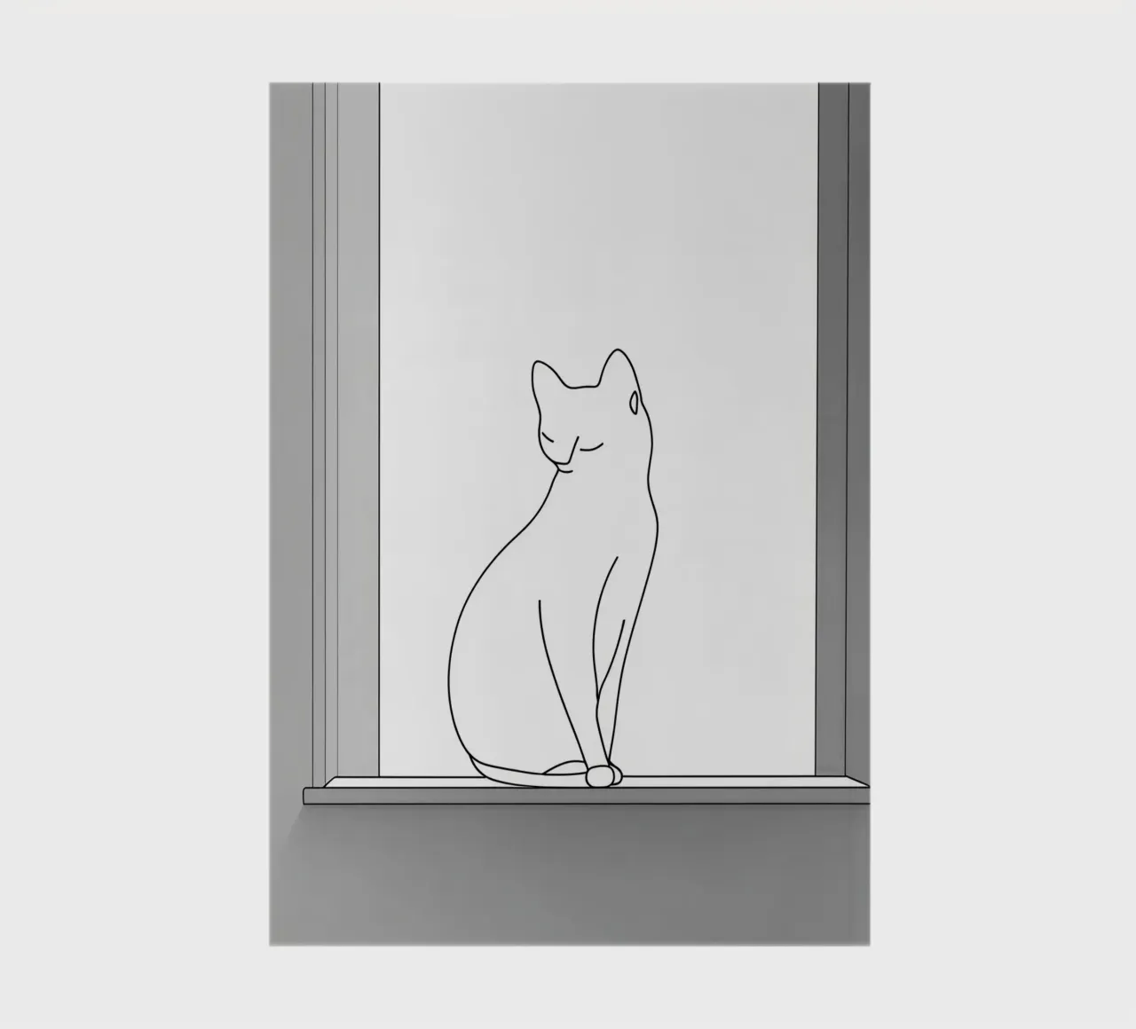 Minimalist Line Drawing of a Cat Sitting on a Window notebook by Viv Line Art