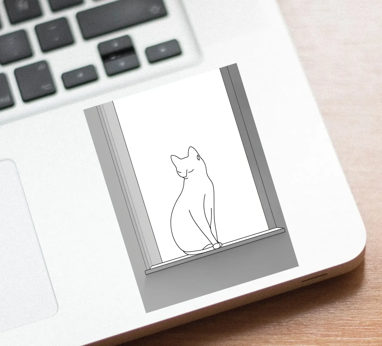 Minimalist Line Drawing of a Cat Sitting on a Window sticker by Viv Line Art