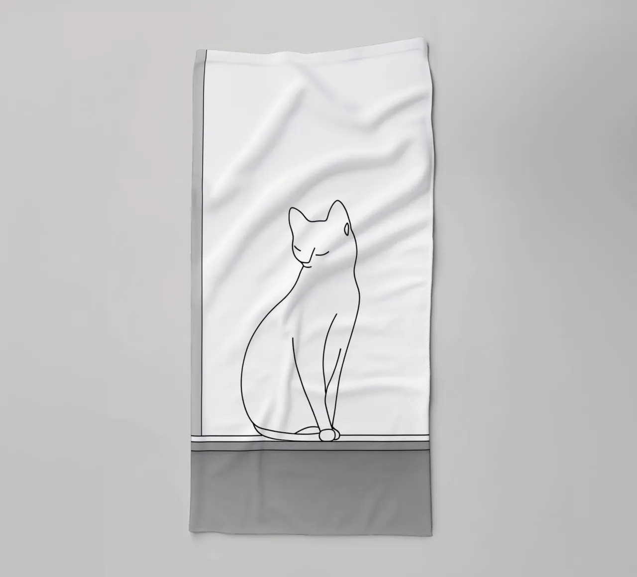 Minimalist Line Drawing of a Cat Sitting on a Window towel by Viv Line Art