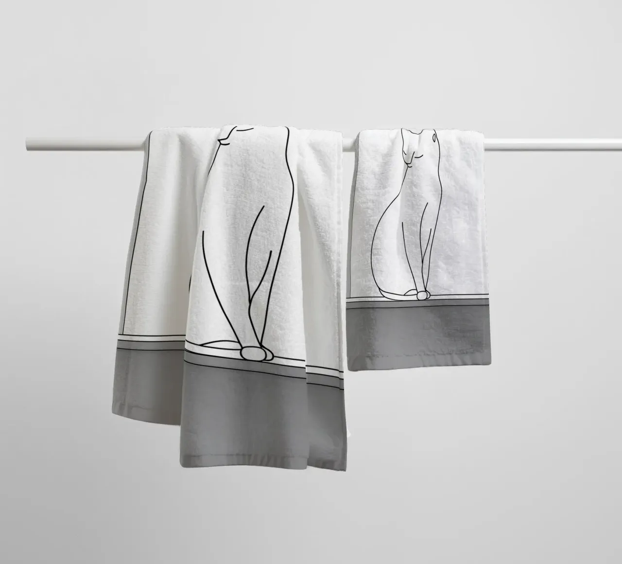 Minimalist Line Drawing of a Cat Sitting on a Window towel by Viv Line Art