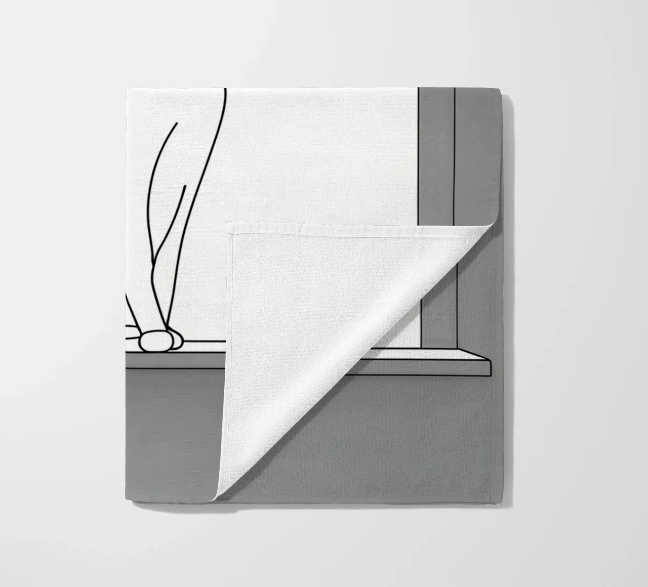 Minimalist Line Drawing of a Cat Sitting on a Window beach towel by Viv Line Art