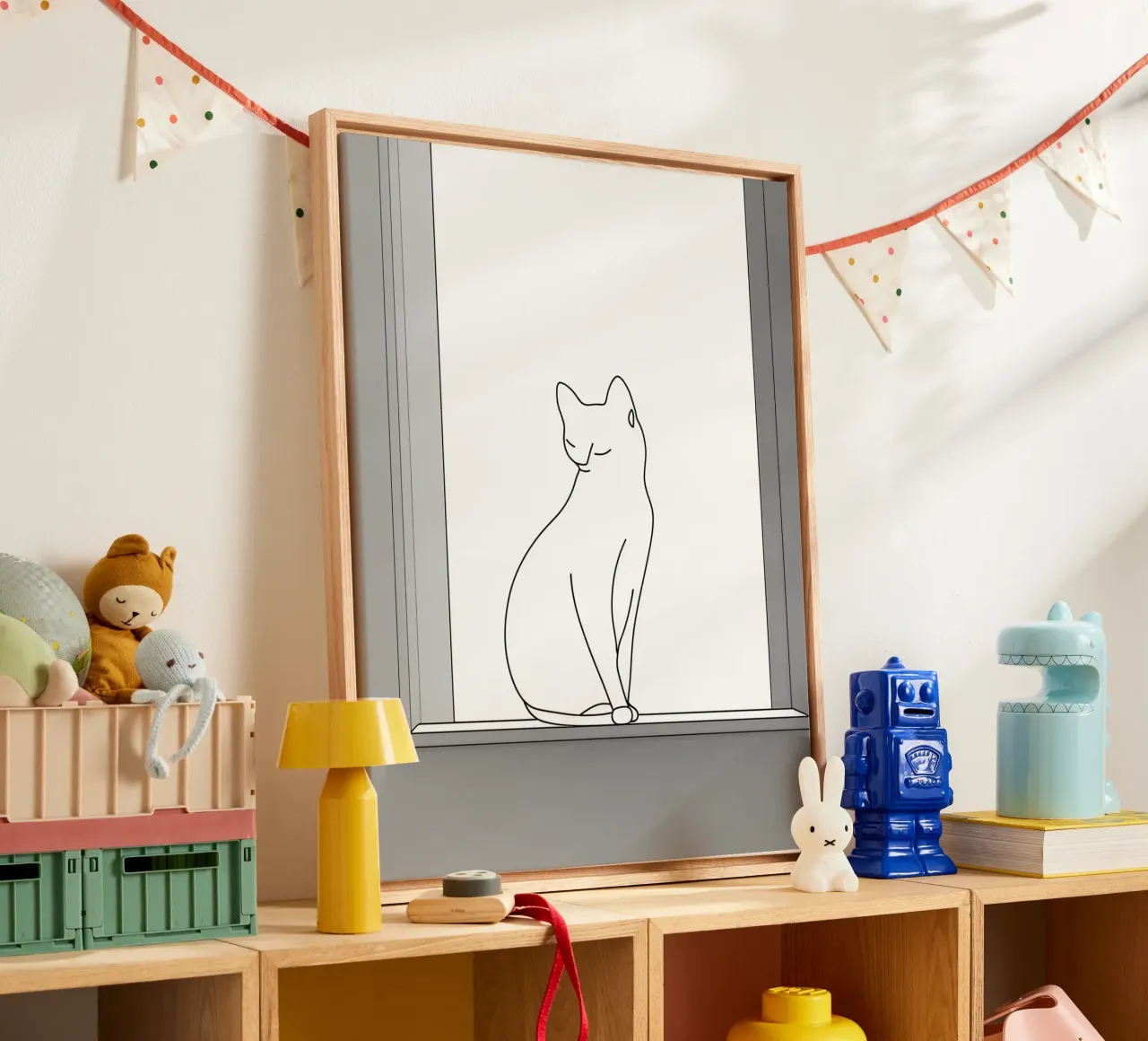 Minimalist Line Drawing of a Cat Sitting on a Window canvas by Viv Line Art