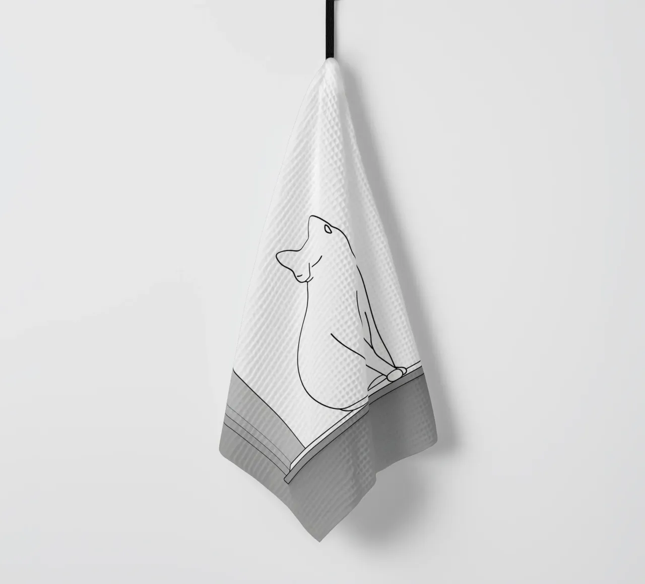 Dessin au trait minimaliste d'un chat assis sur une fenêtre torchon de Viv Line Art