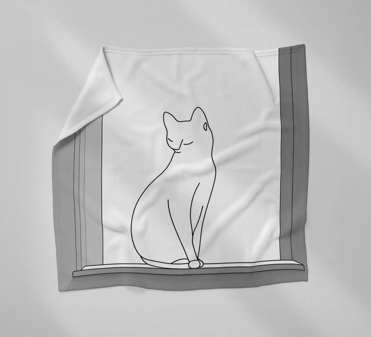 Minimalist Line Drawing of a Cat Sitting on a Window fleece blanket by Viv Line Art