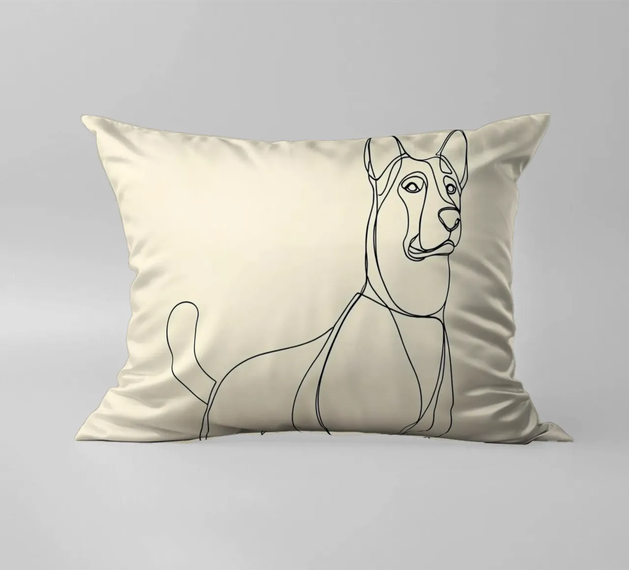 Disegno lineare minimalista di un cane in piedi | Astratto moderno cuscino da Viv Line Art