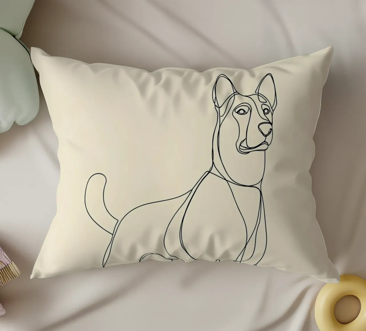 Disegno lineare minimalista di un cane in piedi | Astratto moderno cuscino da Viv Line Art