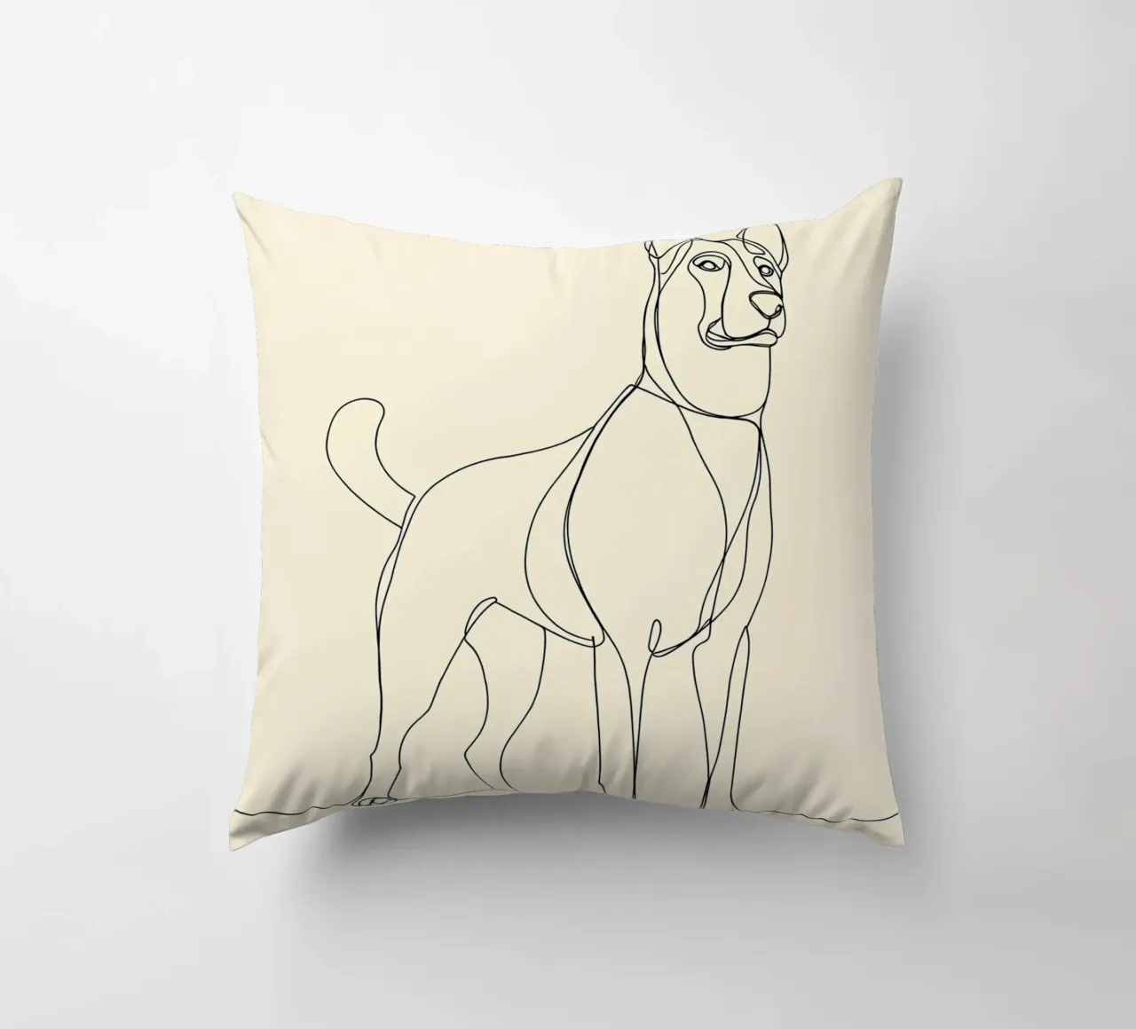 Disegno lineare minimalista di un cane in piedi | Astratto moderno cuscino da Viv Line Art