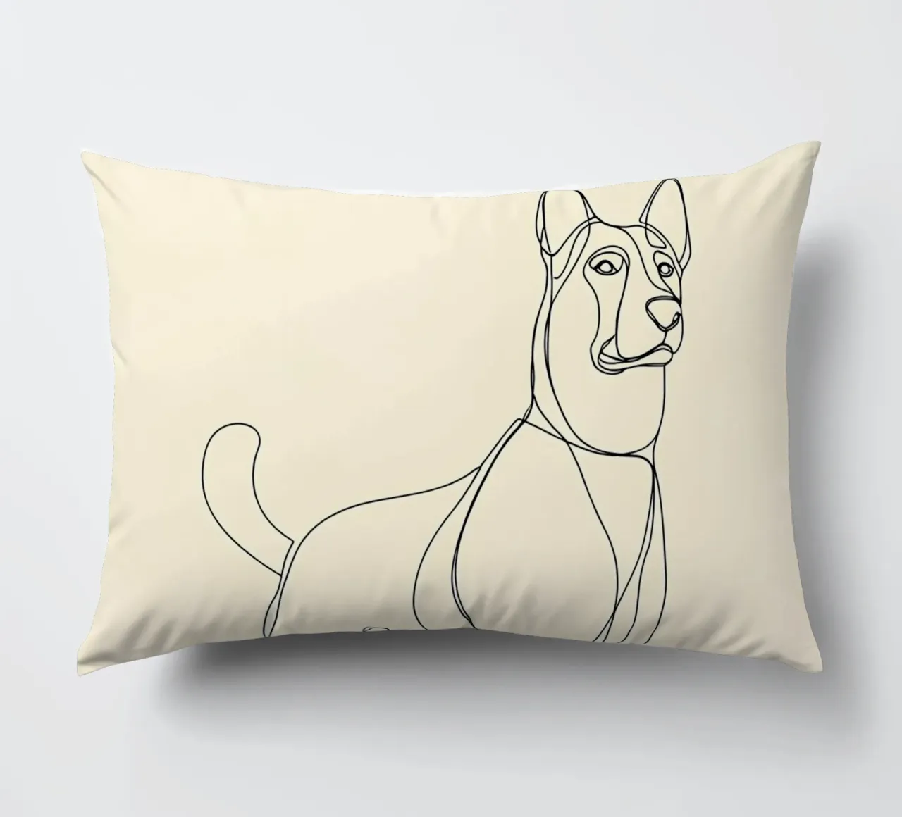 Disegno lineare minimalista di un cane in piedi | Astratto moderno cuscino da Viv Line Art