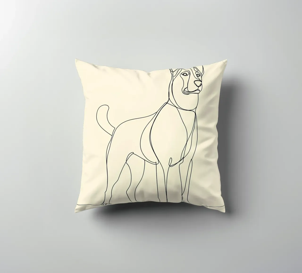 Disegno lineare minimalista di un cane in piedi | Astratto moderno cuscino da Viv Line Art
