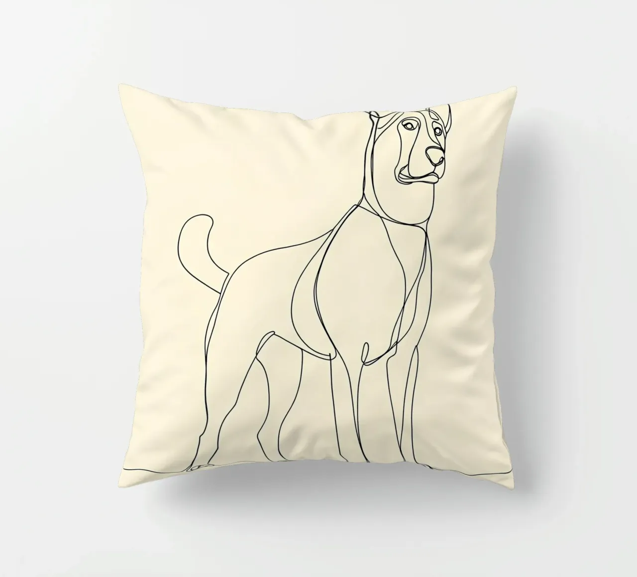 Disegno lineare minimalista di un cane in piedi | Astratto moderno cuscino da Viv Line Art