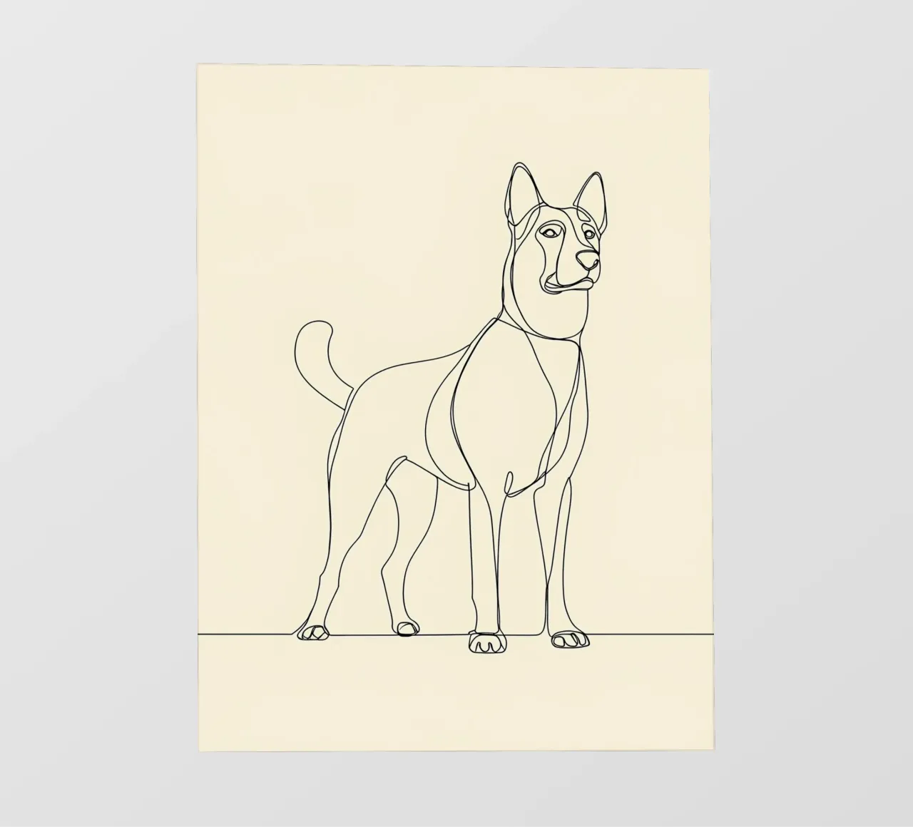 Dessin au trait minimaliste d'un chien debout | Abstrait moderne film rétro-éclairé de Viv Line Art