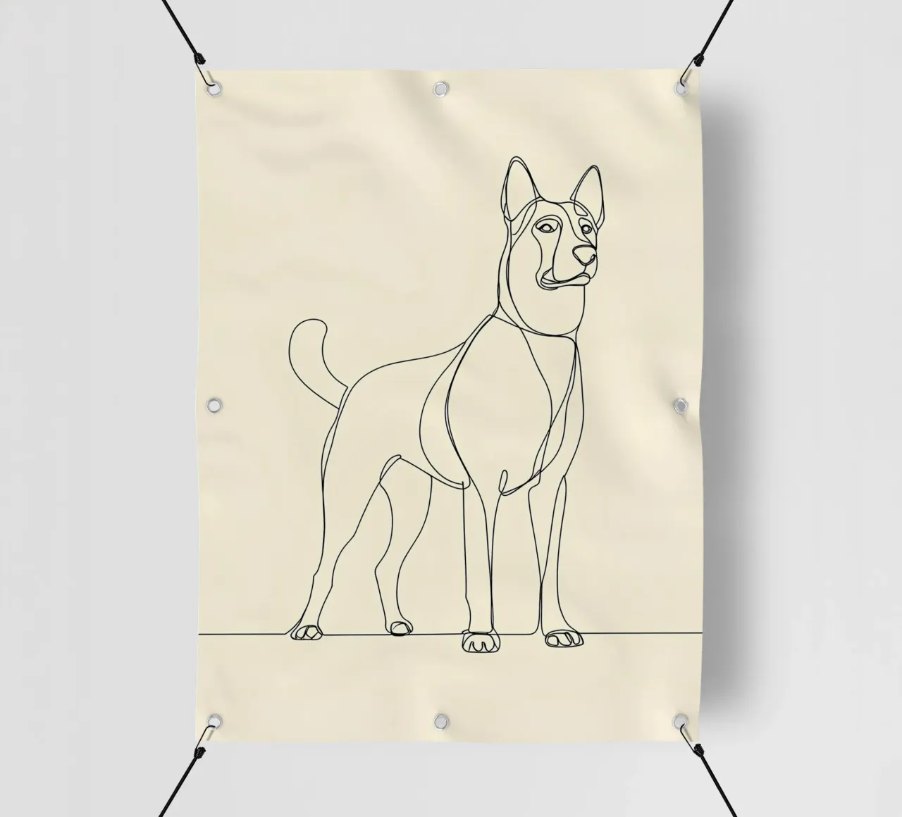 Dessin au trait minimaliste d'un chien debout | Abstrait moderne bâche pvc de Viv Line Art