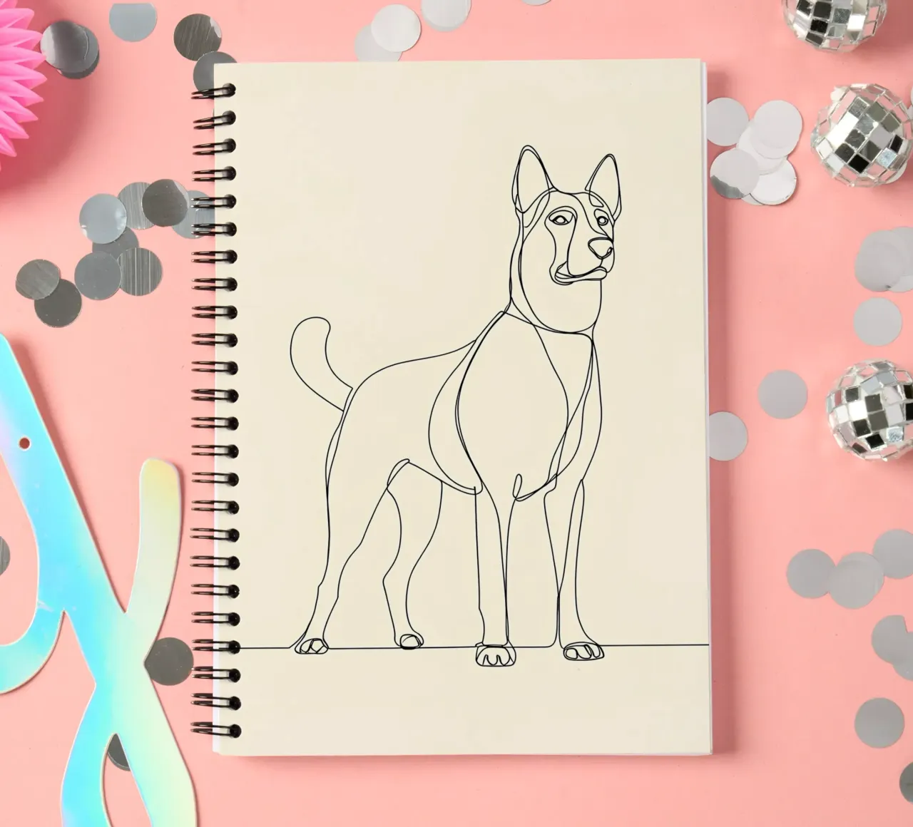 Minimalist Line Drawing of a Dog Standing | Modern Abstract spiral notebook by Viv Line Art
