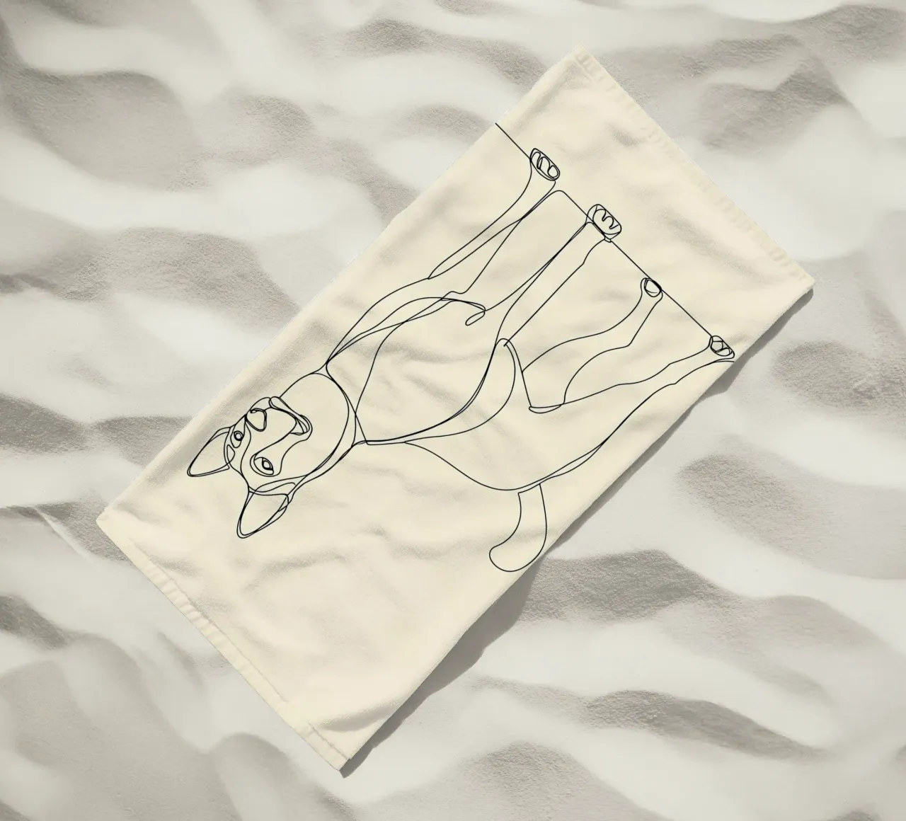 Dessin au trait minimaliste d'un chien debout | Abstrait moderne serviette de plage de Viv Line Art