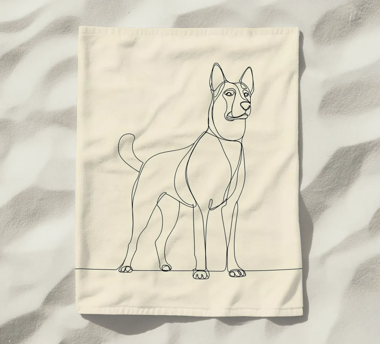 Dessin au trait minimaliste d'un chien debout | Abstrait moderne serviette de plage de Viv Line Art