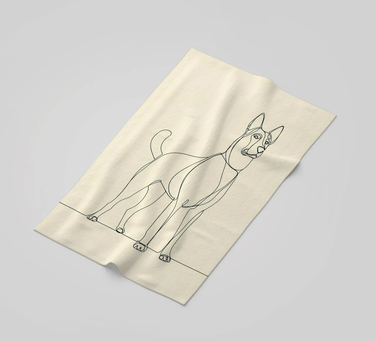 Dessin au trait minimaliste d'un chien debout | Abstrait moderne serviette de plage de Viv Line Art