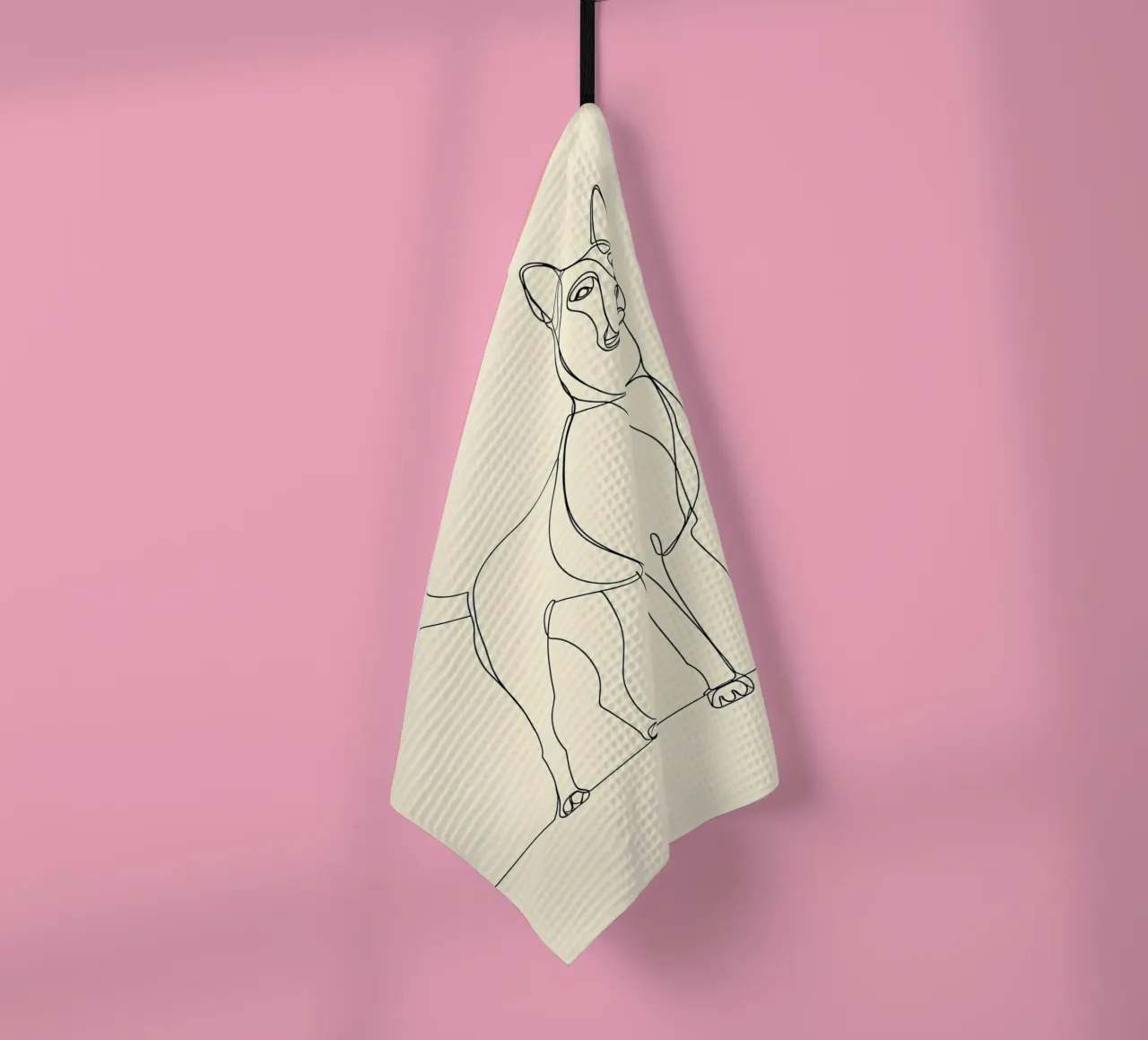 Dessin au trait minimaliste d'un chien debout | Abstrait moderne torchon de Viv Line Art