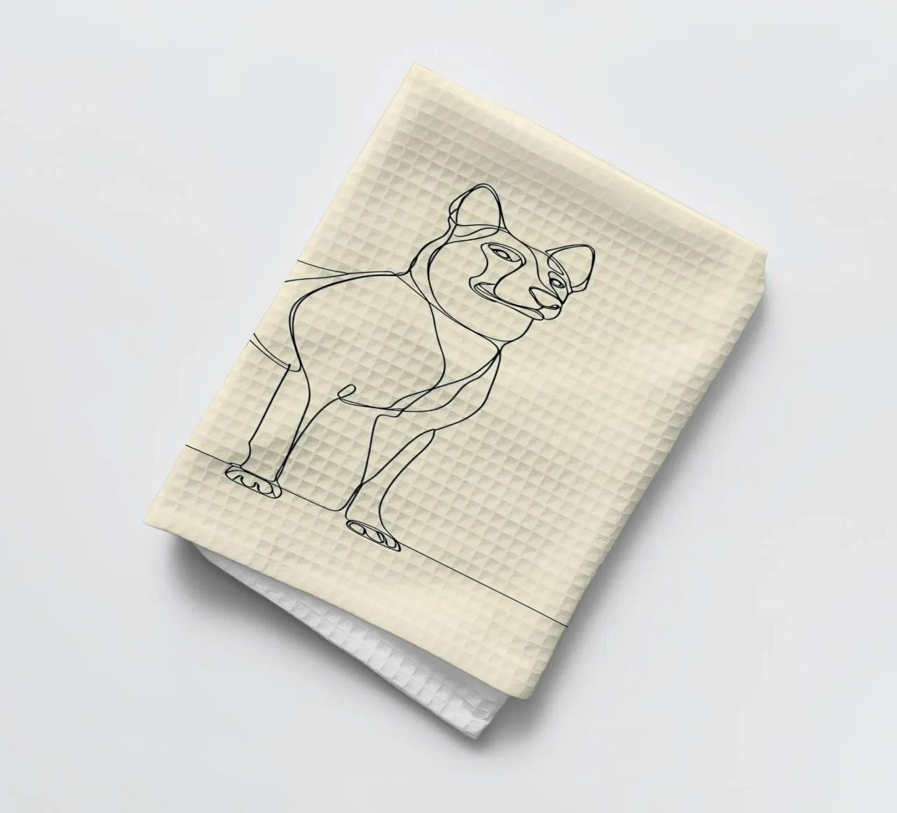 Dessin au trait minimaliste d'un chien debout | Abstrait moderne torchon de Viv Line Art