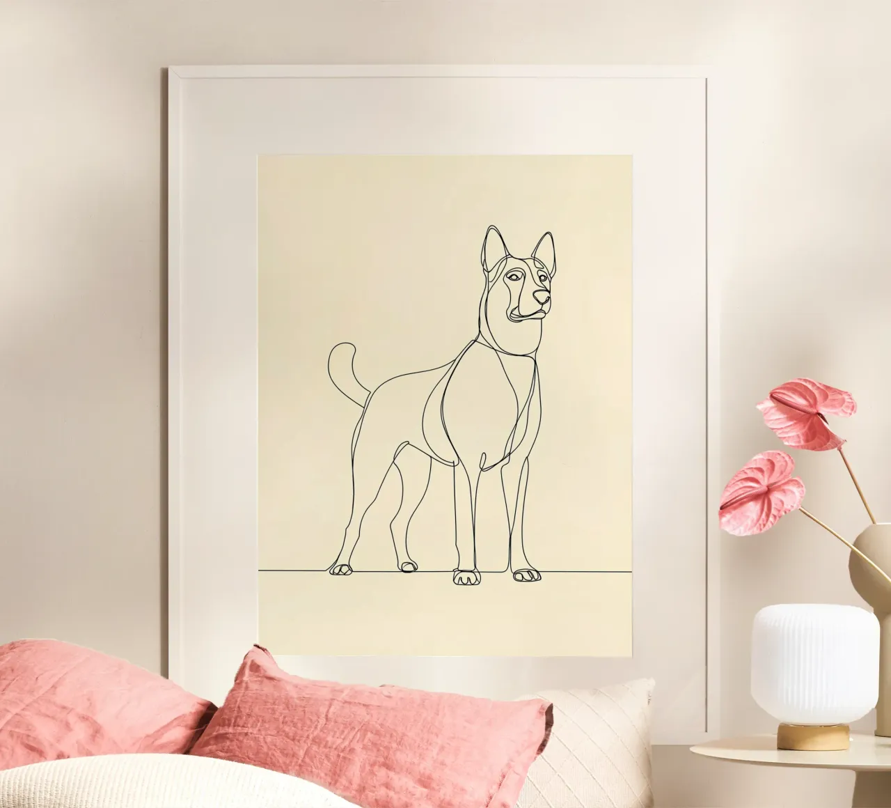 Dessin au trait minimaliste d'un chien debout | Abstrait moderne hahnemühle de Viv Line Art