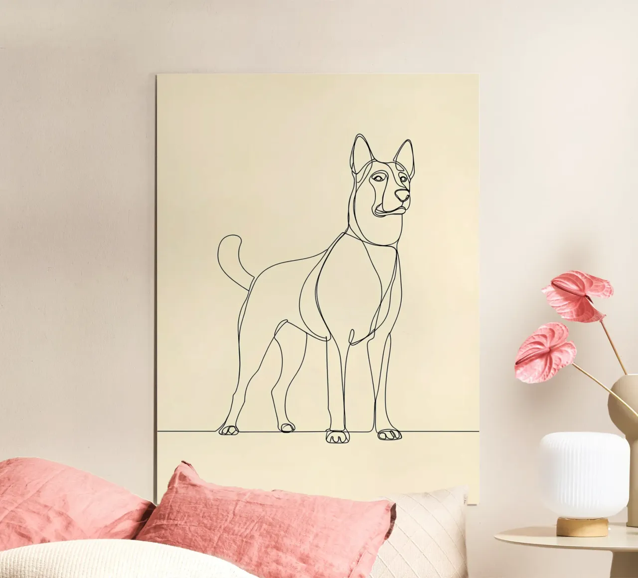 Dessin au trait minimaliste d'un chien debout | Abstrait moderne poster de Viv Line Art