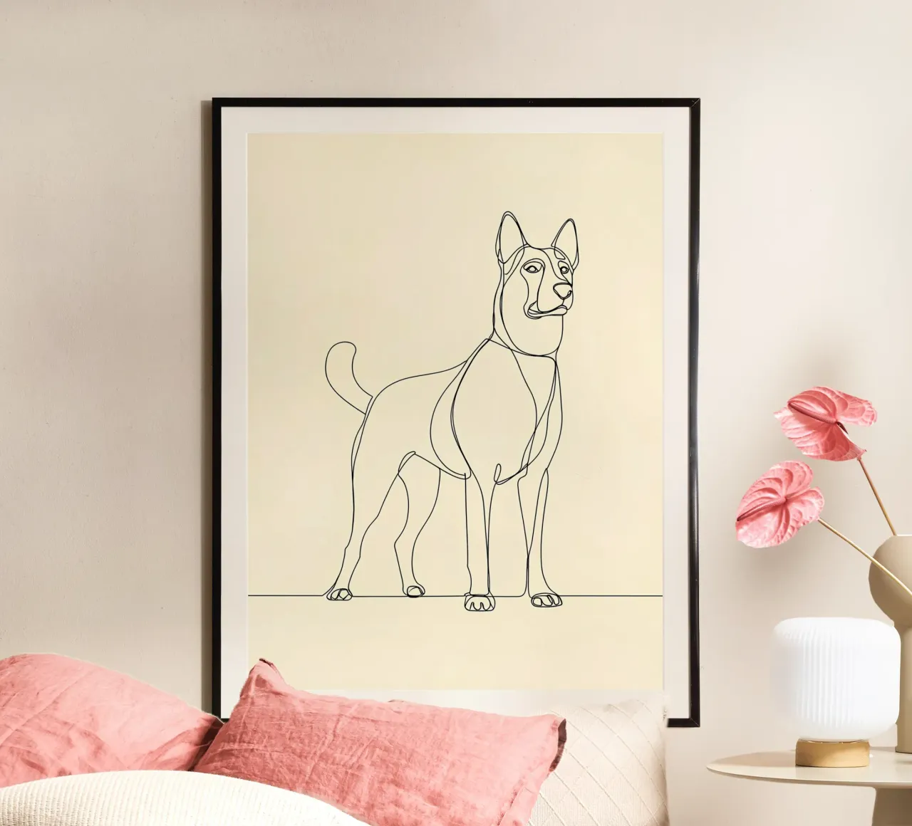 Dessin au trait minimaliste d'un chien debout | Abstrait moderne poster de Viv Line Art