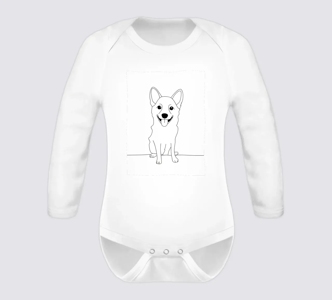 Minimalist Line Drawing of a Happy Dog | Modern Abstract Art long-sleeve baby romper by Viv Line Art