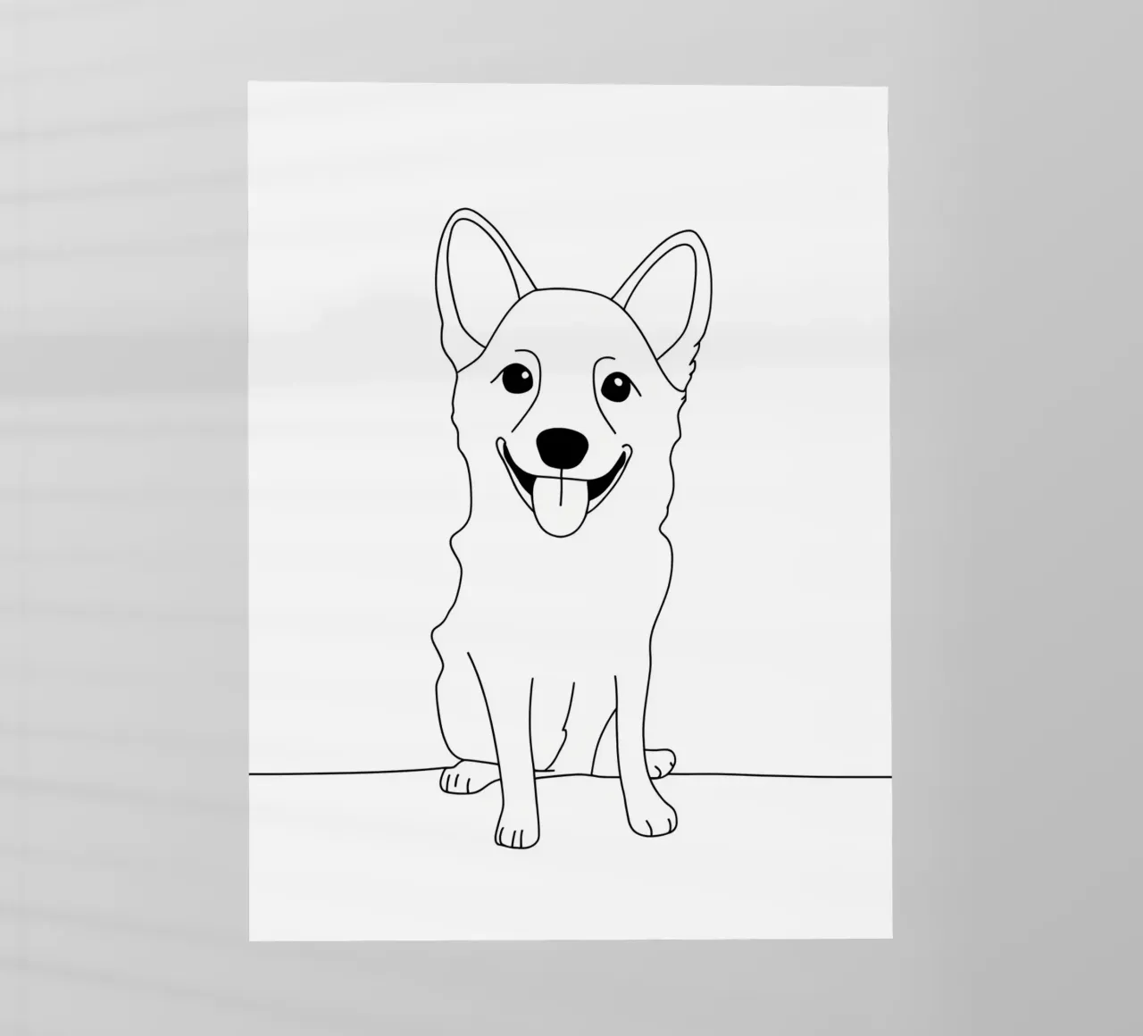 Disegno lineare minimalista di un cane felice | Arte astratta moderna pellicola backlit da Viv Line Art