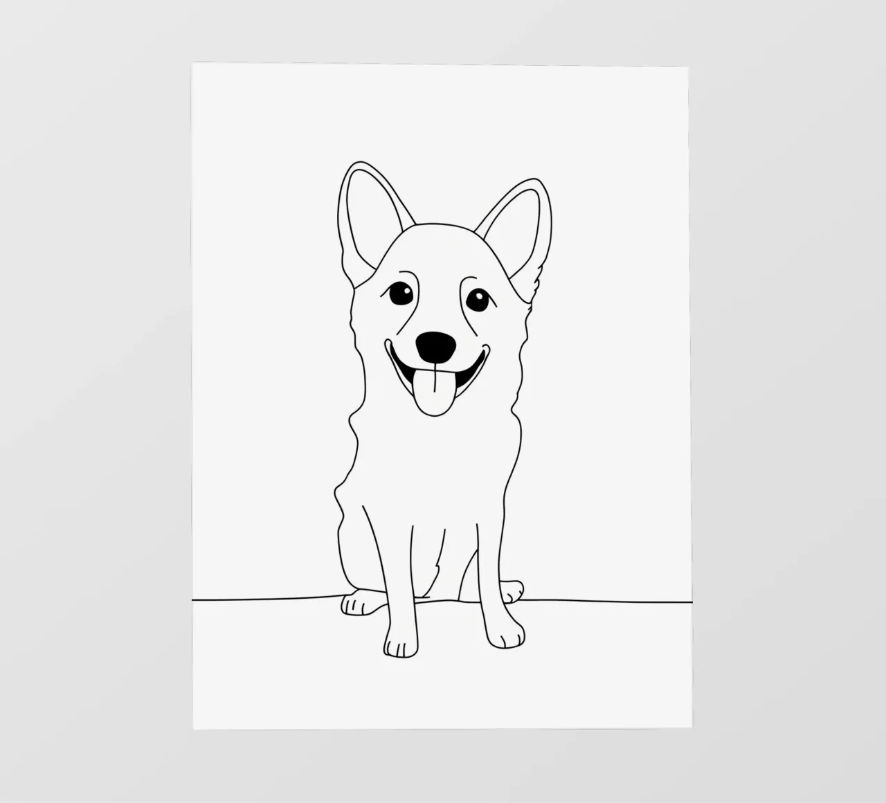Dessin minimaliste d'un chien heureux | Modern Abstract Art bâche pvc de Viv Line Art