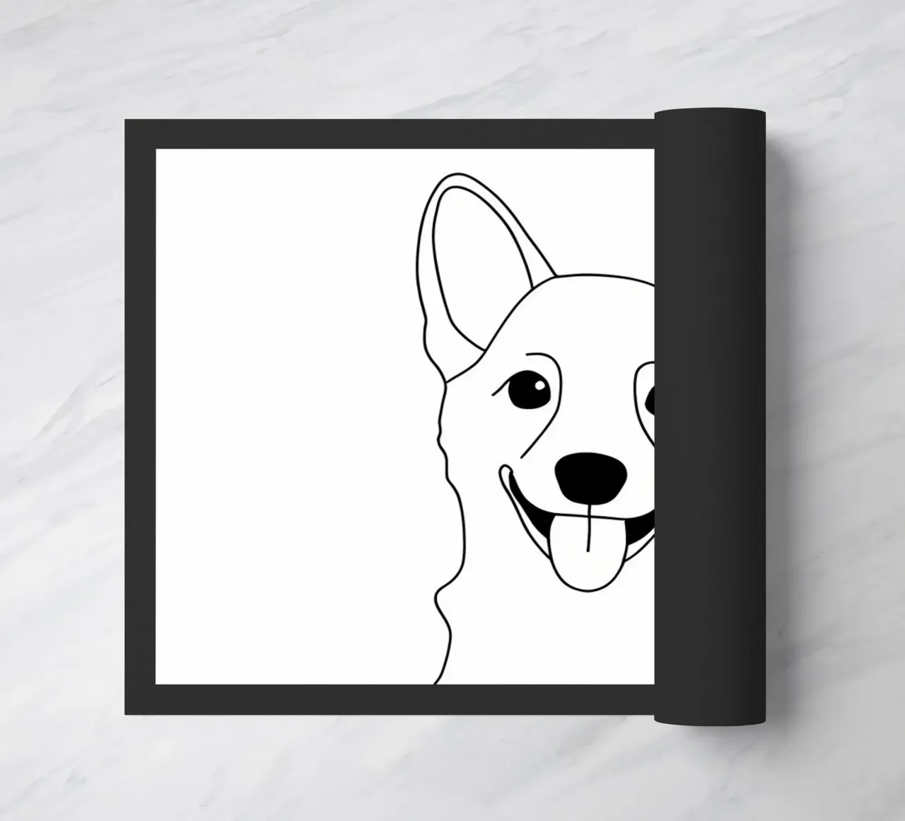 Dessin minimaliste d'un chien heureux | Modern Abstract Art paillasson de Viv Line Art