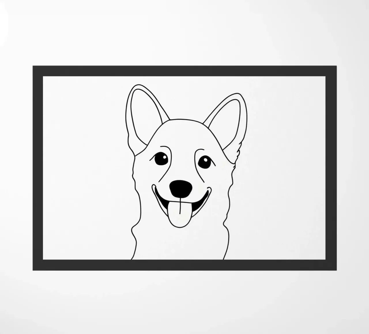 Dessin minimaliste d'un chien heureux | Modern Abstract Art paillasson de Viv Line Art