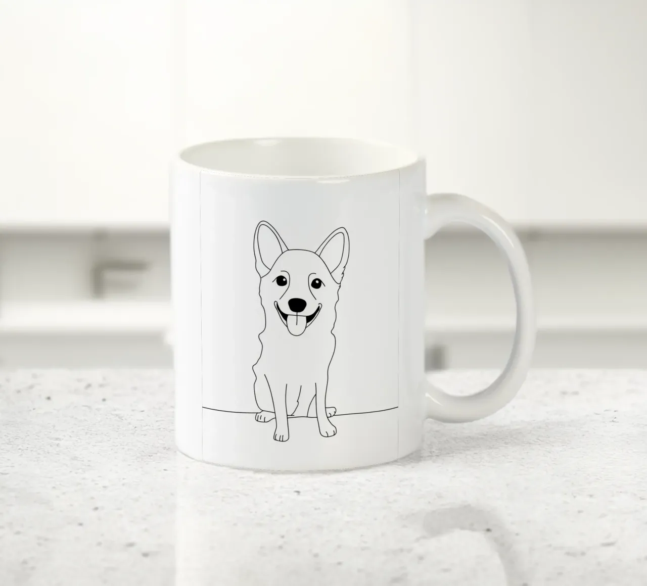 Dessin minimaliste d'un chien heureux | Modern Abstract Art mug en céramique de Viv Line Art