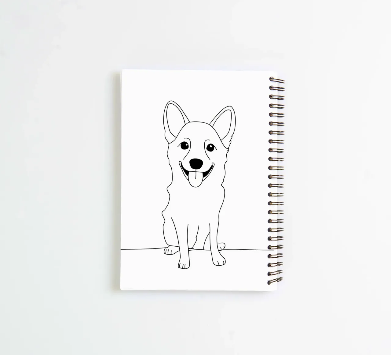 Minimalistische Strichzeichnung eines glücklichen Hundes | Moderne abstrakte Kunst Ringbuch von Viv Line Art