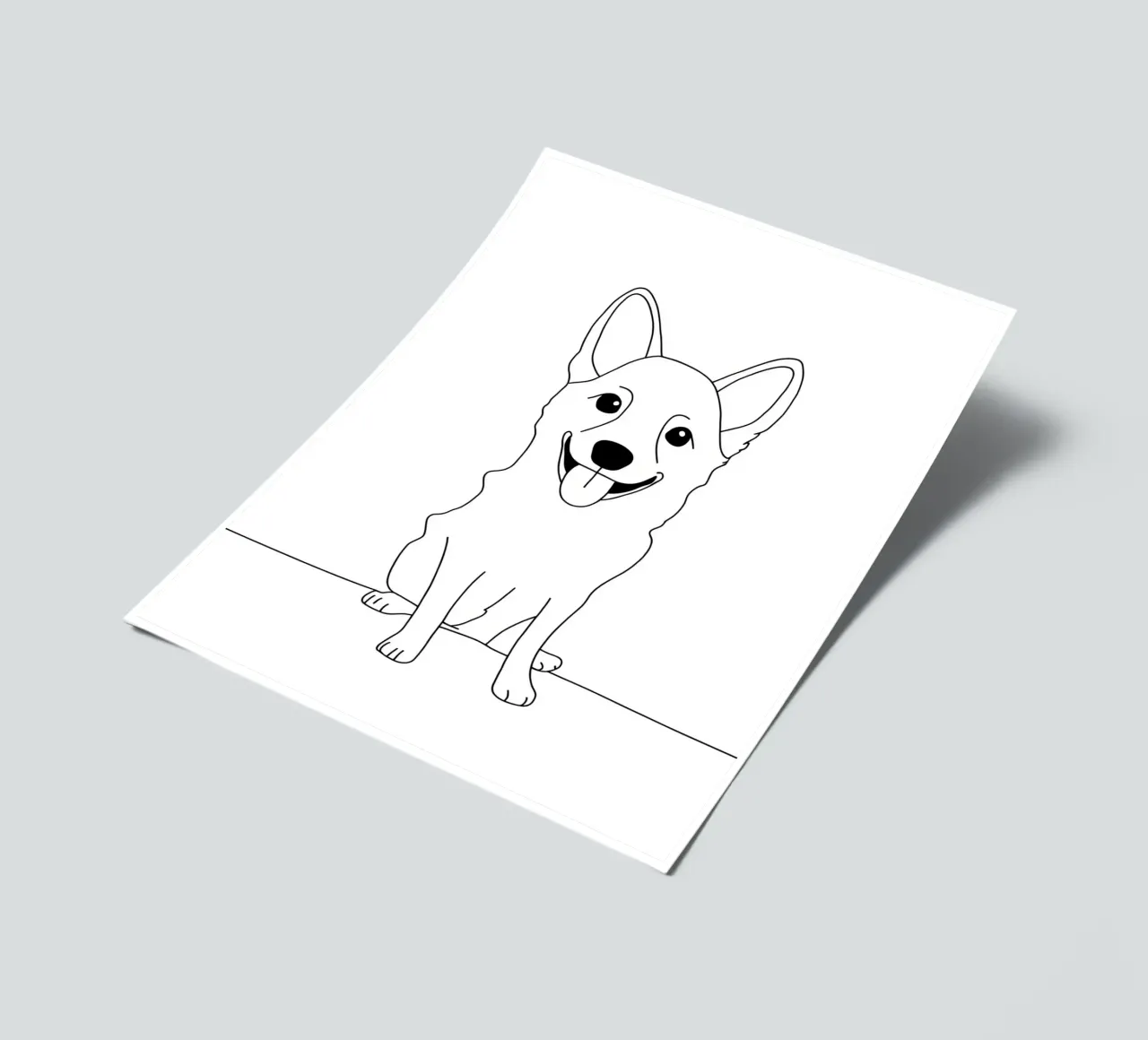 Dessin minimaliste d'un chien heureux | Modern Abstract Art planche autocollant de Viv Line Art