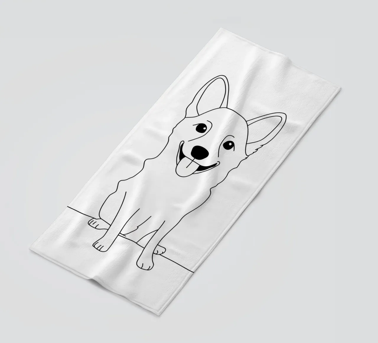 Minimalist Line Drawing of a Happy Dog | Modern Abstract Art beach towel by Viv Line Art
