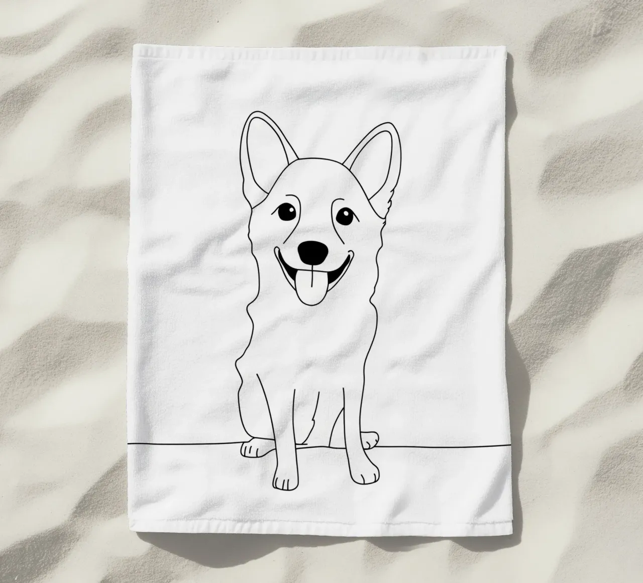 Minimalist Line Drawing of a Happy Dog | Modern Abstract Art beach towel by Viv Line Art