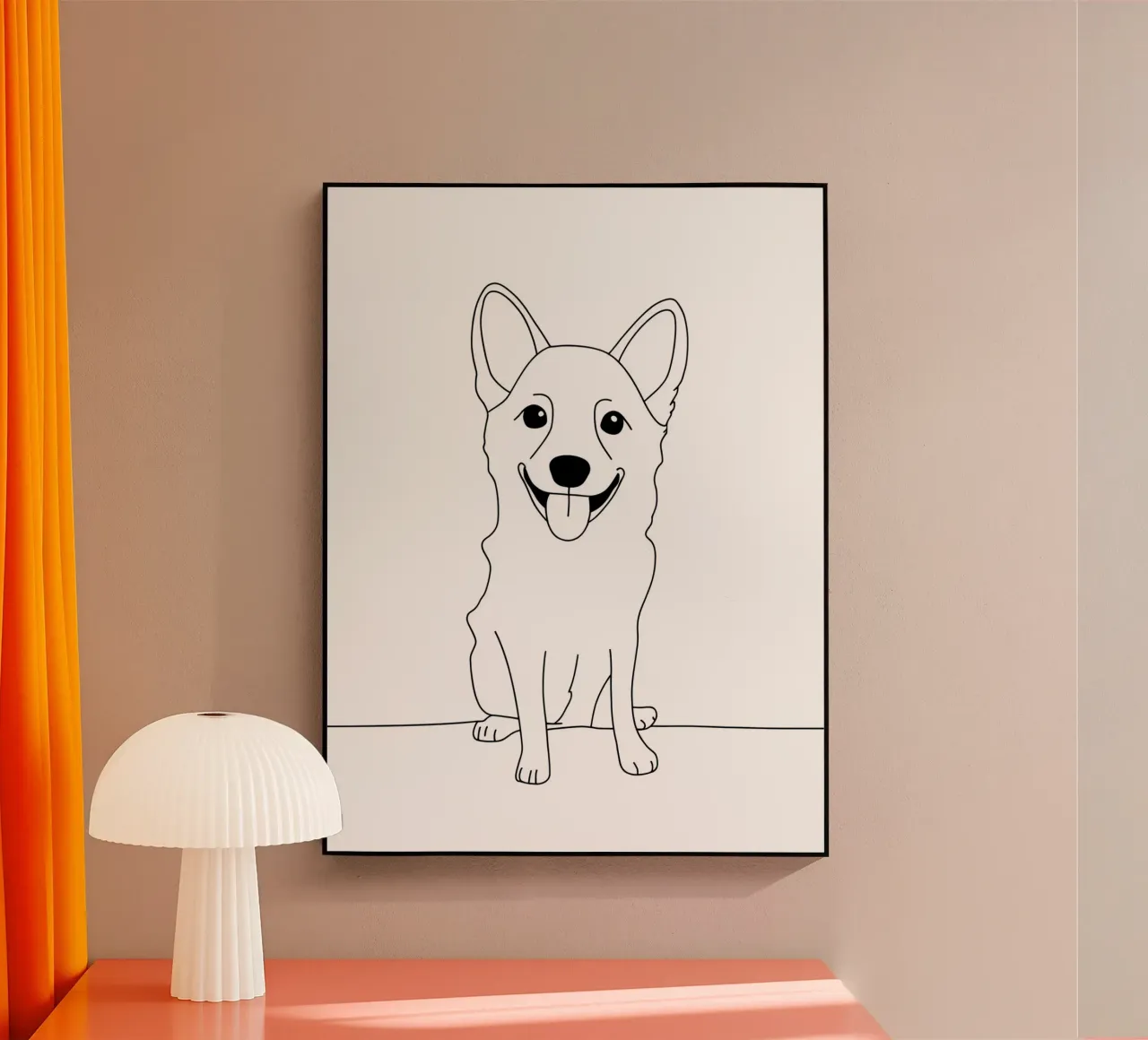 Dessin minimaliste d'un chien heureux | Modern Abstract Art plexiglas de Viv Line Art