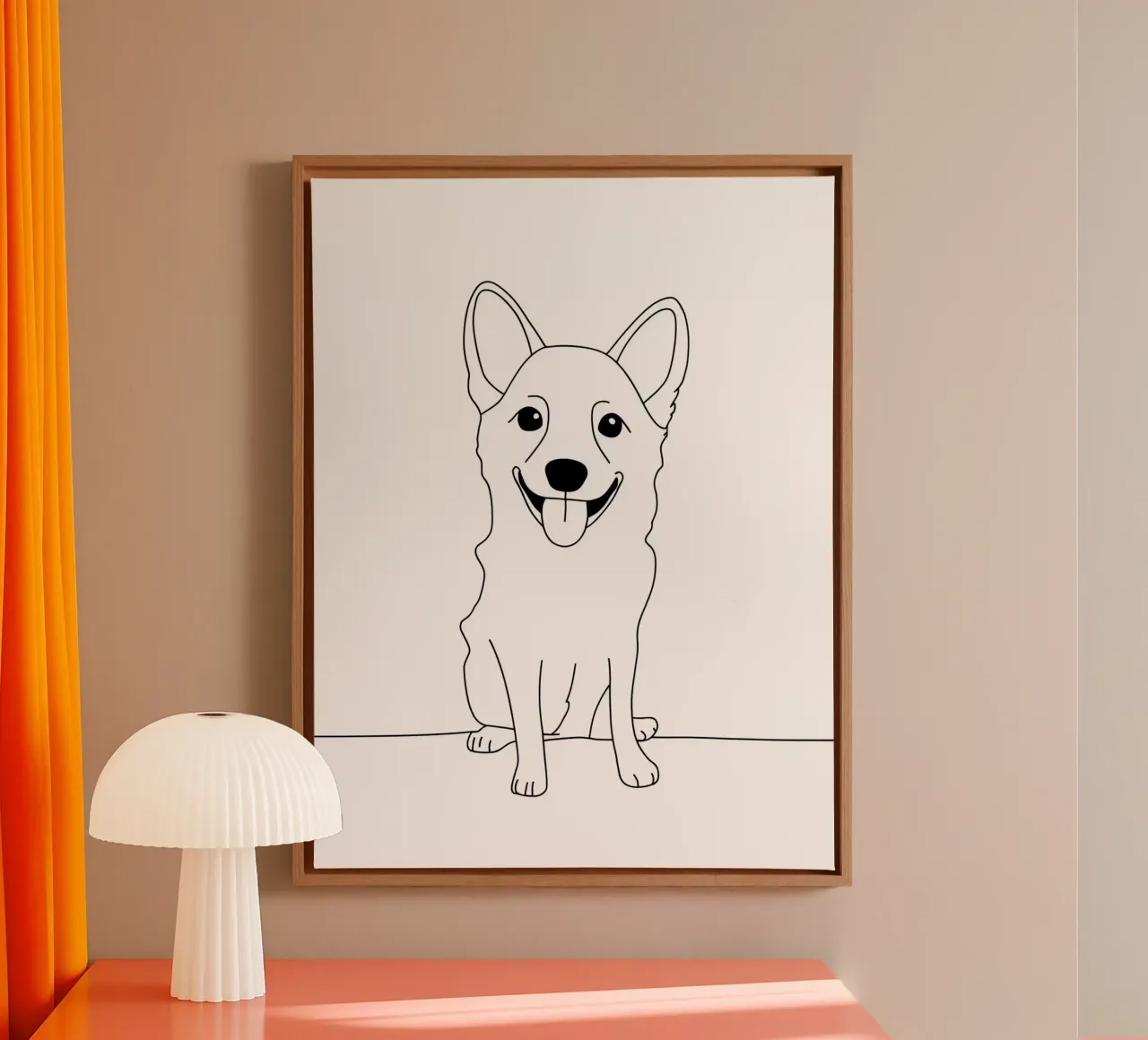 Minimalist Line Drawing of a Happy Dog | Modern Abstract Art canvas by Viv Line Art