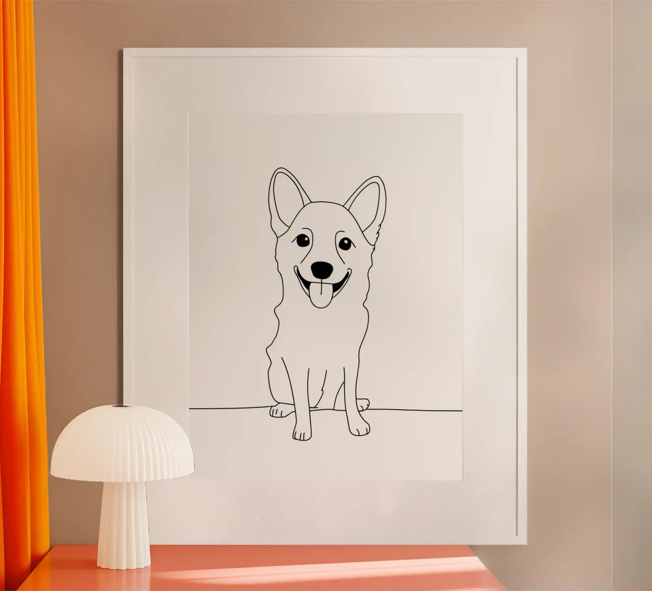 Dessin minimaliste d'un chien heureux | Modern Abstract Art hahnemühle de Viv Line Art