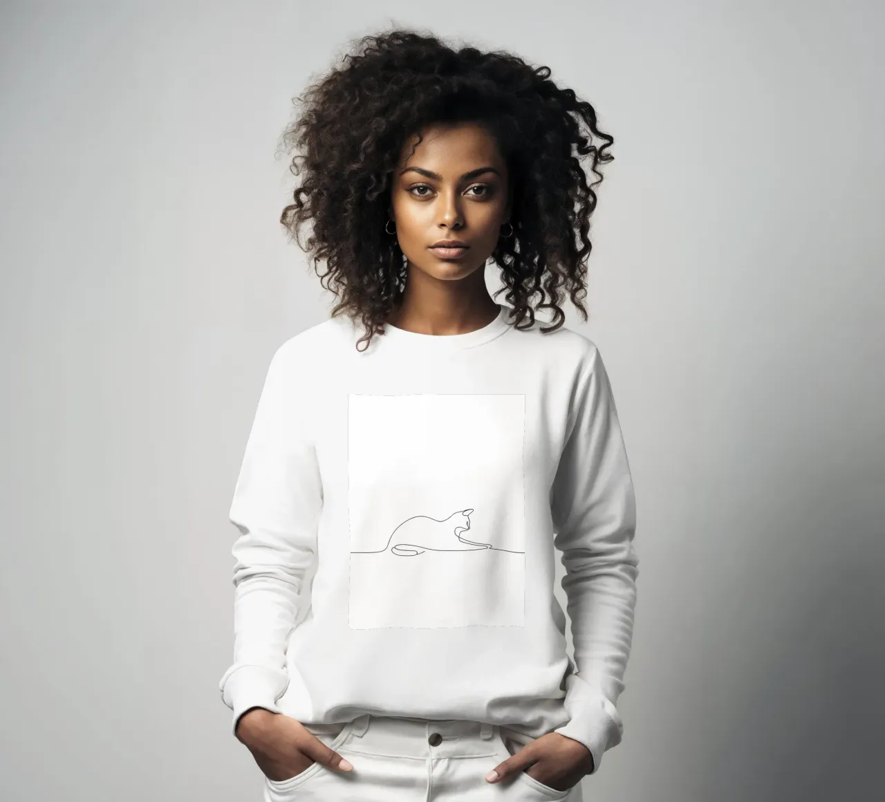 Minimalist Line Drawing of a Cat Flexing | Modern Abstract A sweatshirt by Viv Line Art