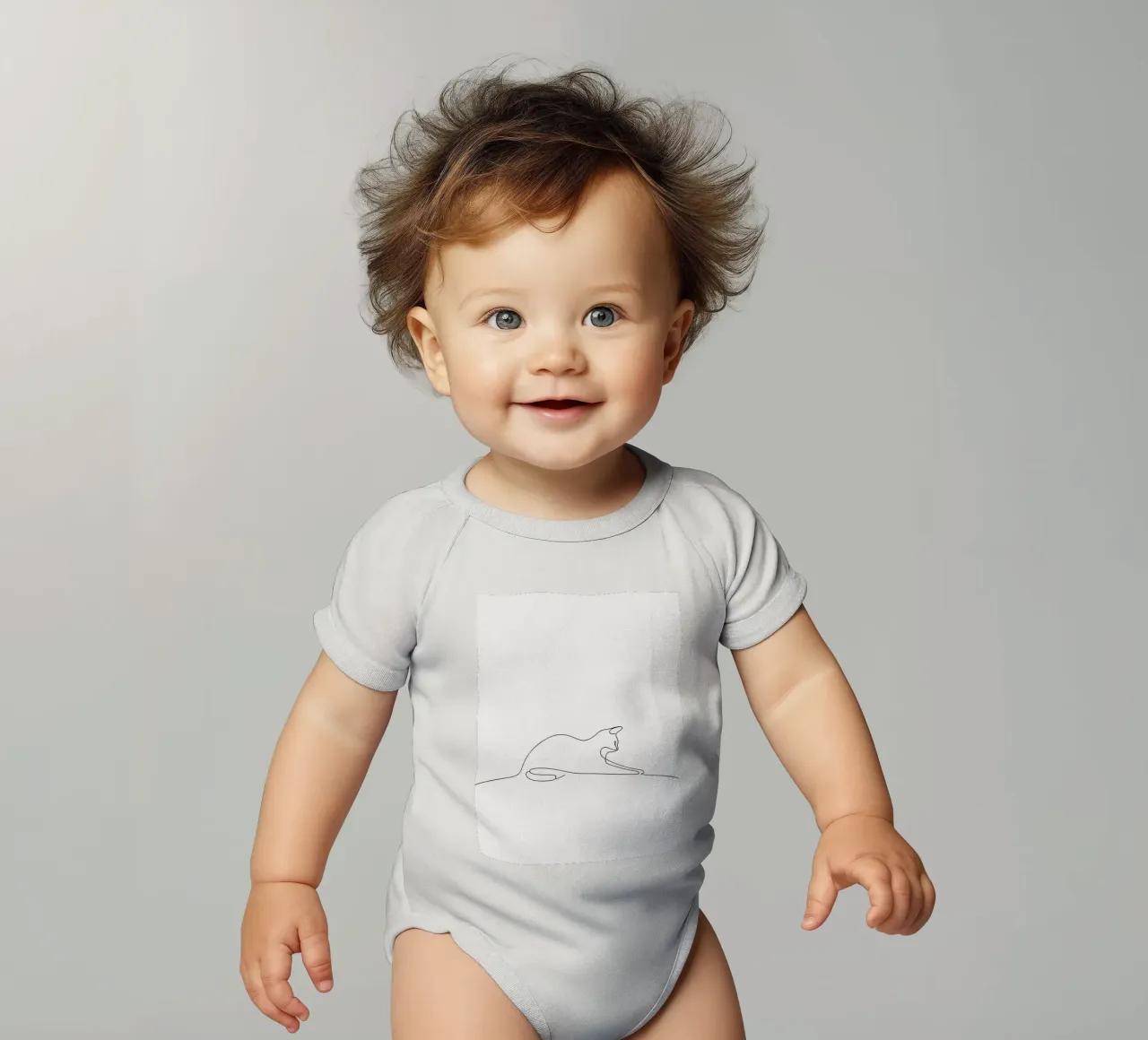 Minimalist Line Drawing of a Cat Flexing | Modern Abstract A short-sleeve baby romper by Viv Line Art