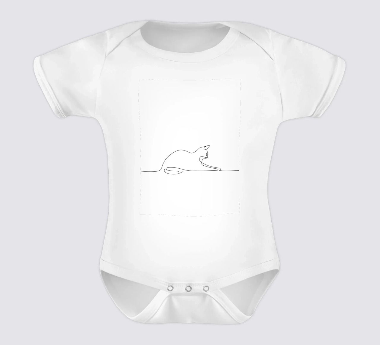 Minimalist Line Drawing of a Cat Flexing | Modern Abstract A short-sleeve baby romper by Viv Line Art