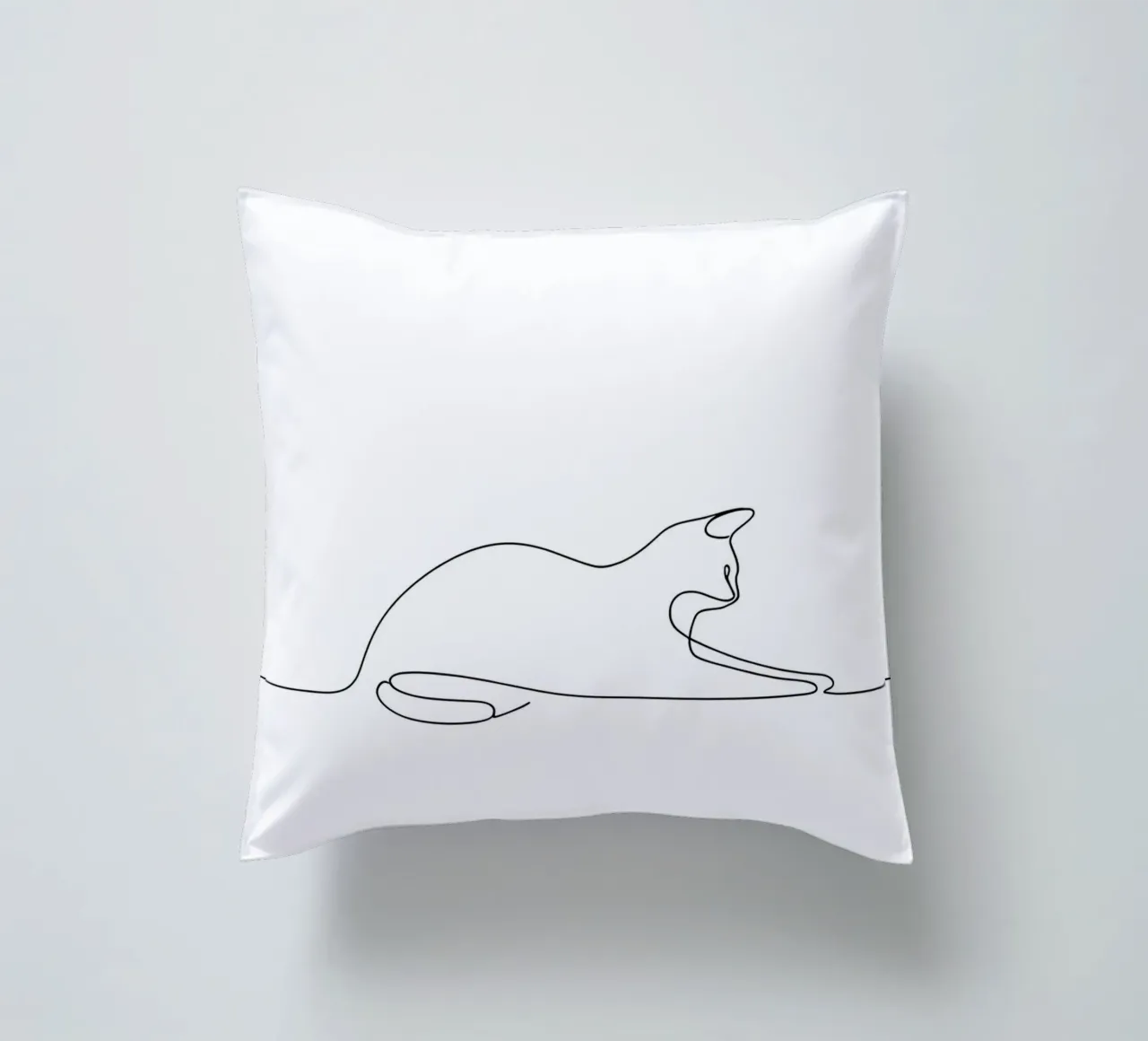 Minimalist Line Drawing of a Cat Flexing | Modern Abstract A decorative cushion by Viv Line Art