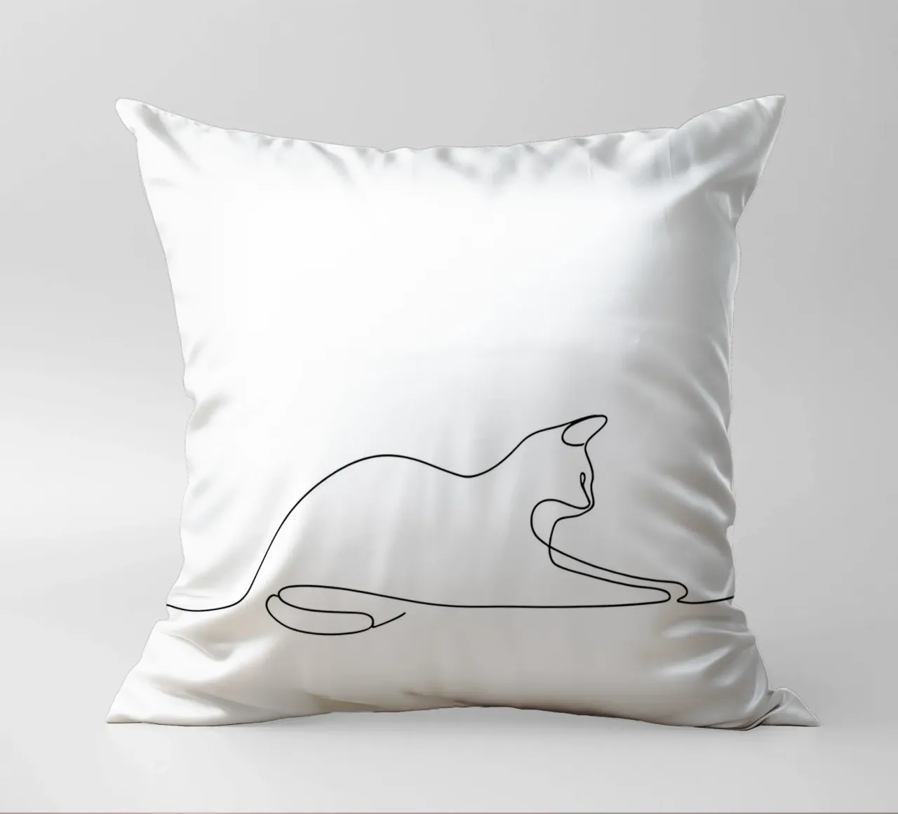 Minimalist Line Drawing of a Cat Flexing | Modern Abstract A decorative cushion by Viv Line Art