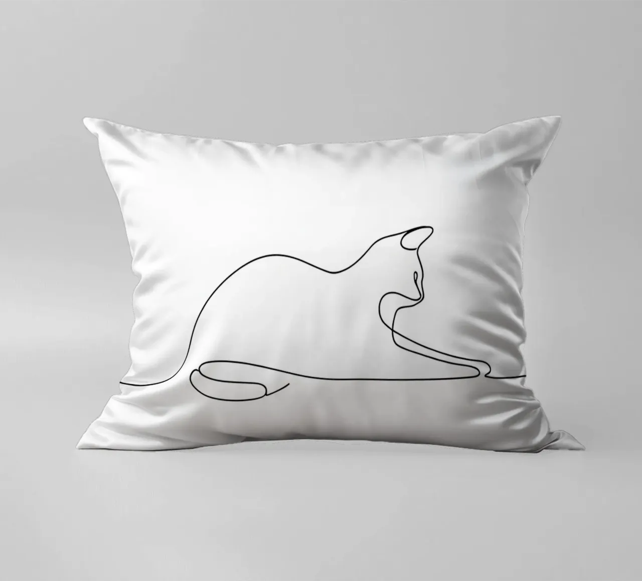 Dessin au trait minimaliste d'un chat qui s'étire - Abstrait moderne A coussin de Viv Line Art