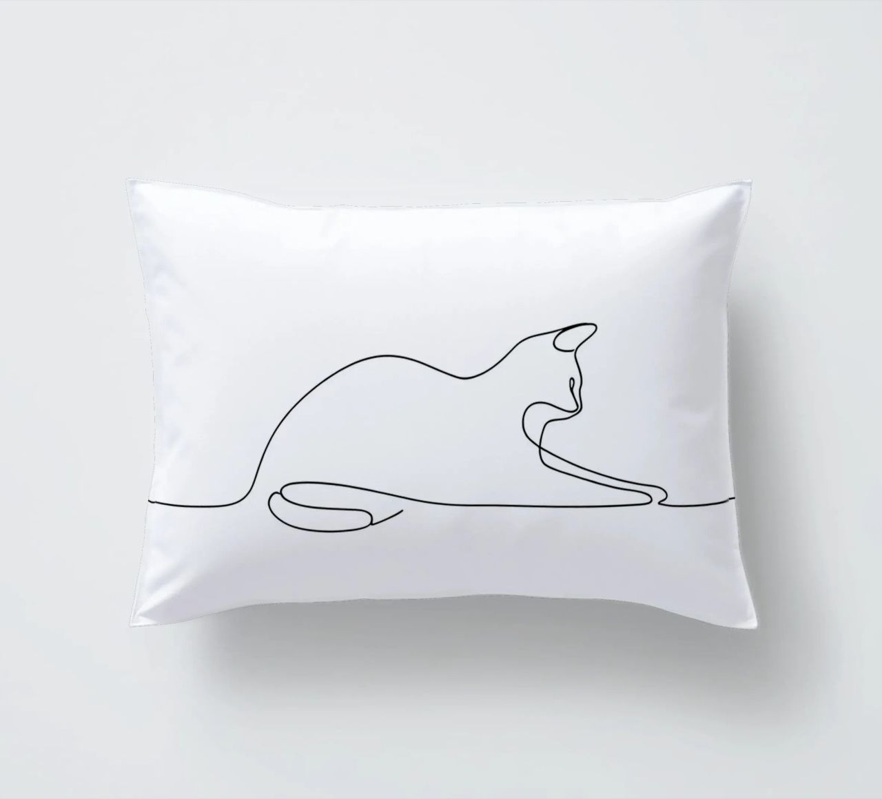 Minimalist Line Drawing of a Cat Flexing | Modern Abstract A decorative cushion by Viv Line Art