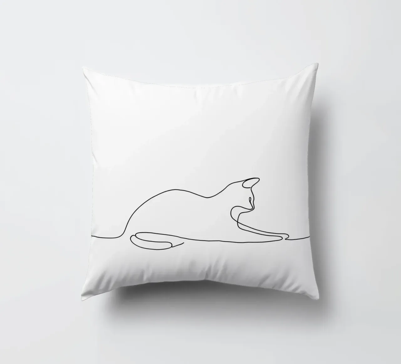 Minimalist Line Drawing of a Cat Flexing | Modern Abstract A decorative cushion by Viv Line Art