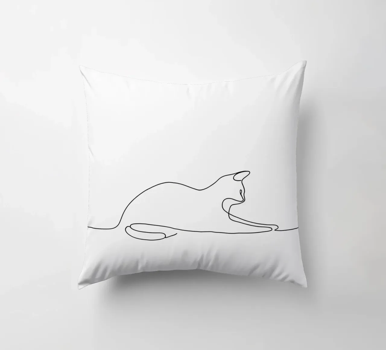 Dessin au trait minimaliste d'un chat qui s'étire - Abstrait moderne A coussin de Viv Line Art