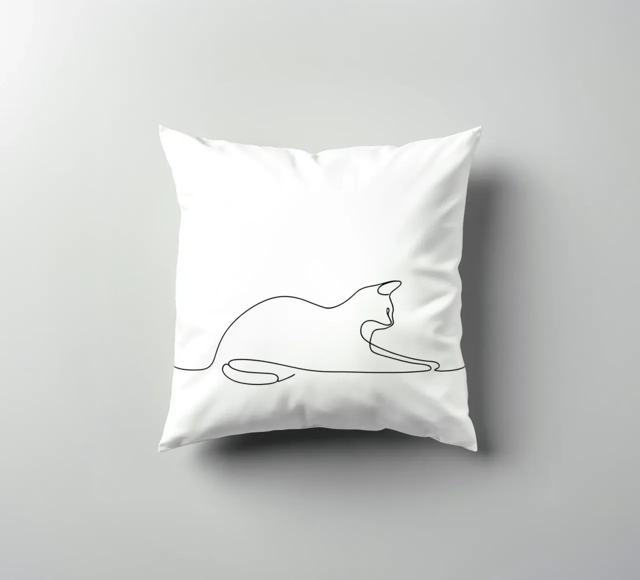 Minimalist Line Drawing of a Cat Flexing | Modern Abstract A decorative cushion by Viv Line Art